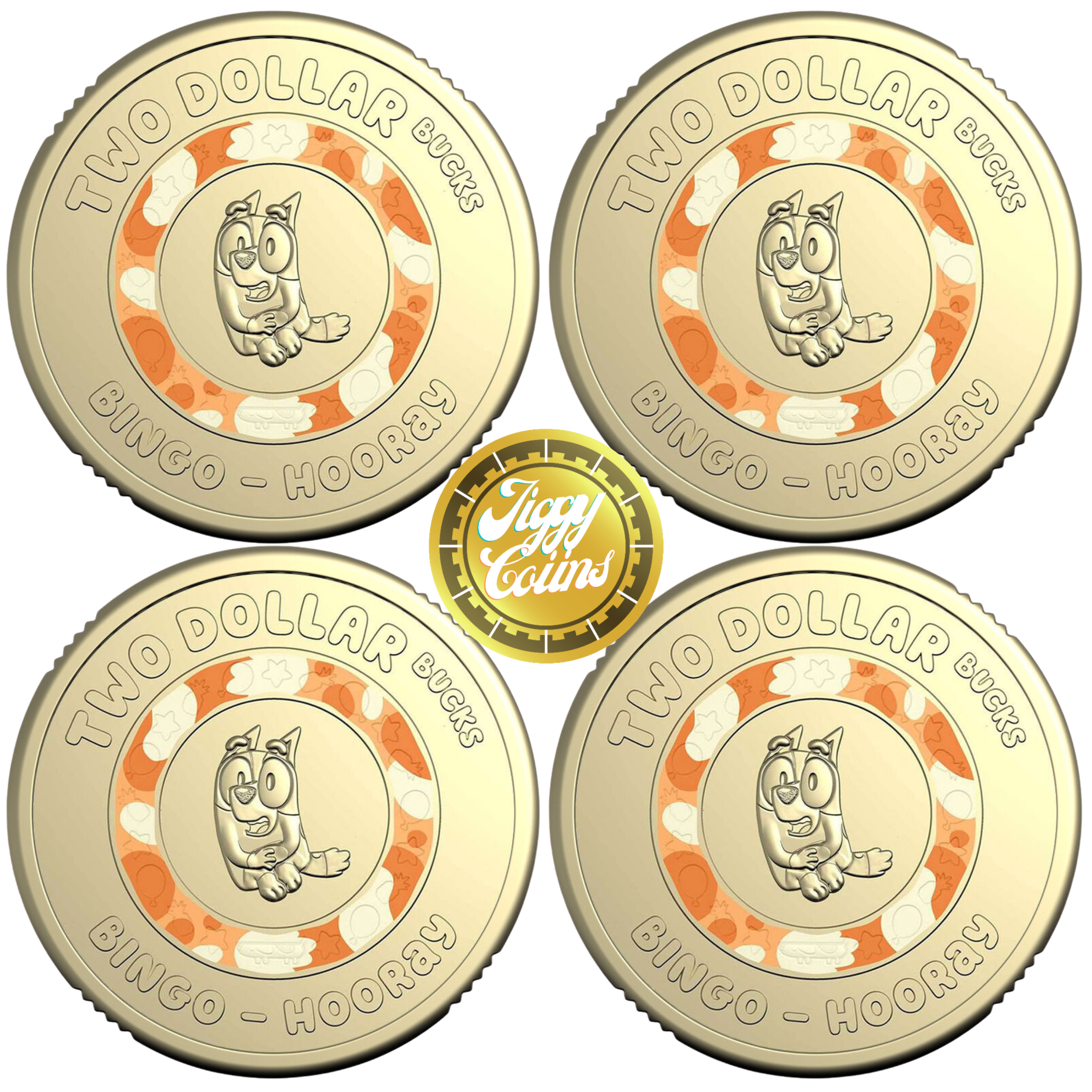 4x UNC 2026 $2 Bingo Hooray orange Coloured Coins Bucks Two Dollar Bluey ex bag