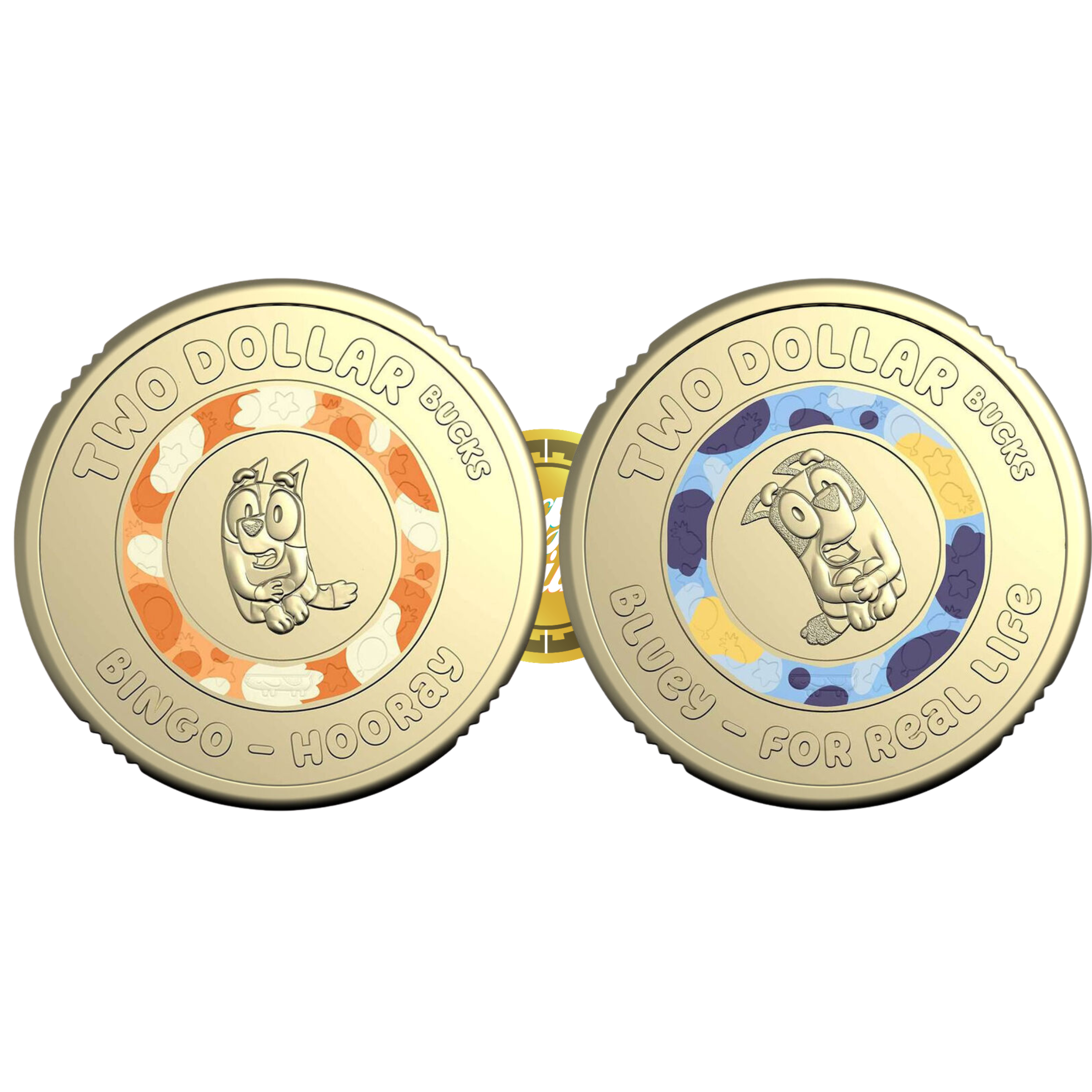 UNC 2026 Bluey Bingo Set of 2 Coloured Coins Bucks Two Dollar Blue $2 ex bag