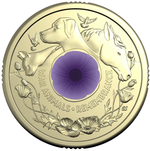 UNC $2 2024 Purple Poppy War Animals Remembrance two dollar coin ex RAM ROLL