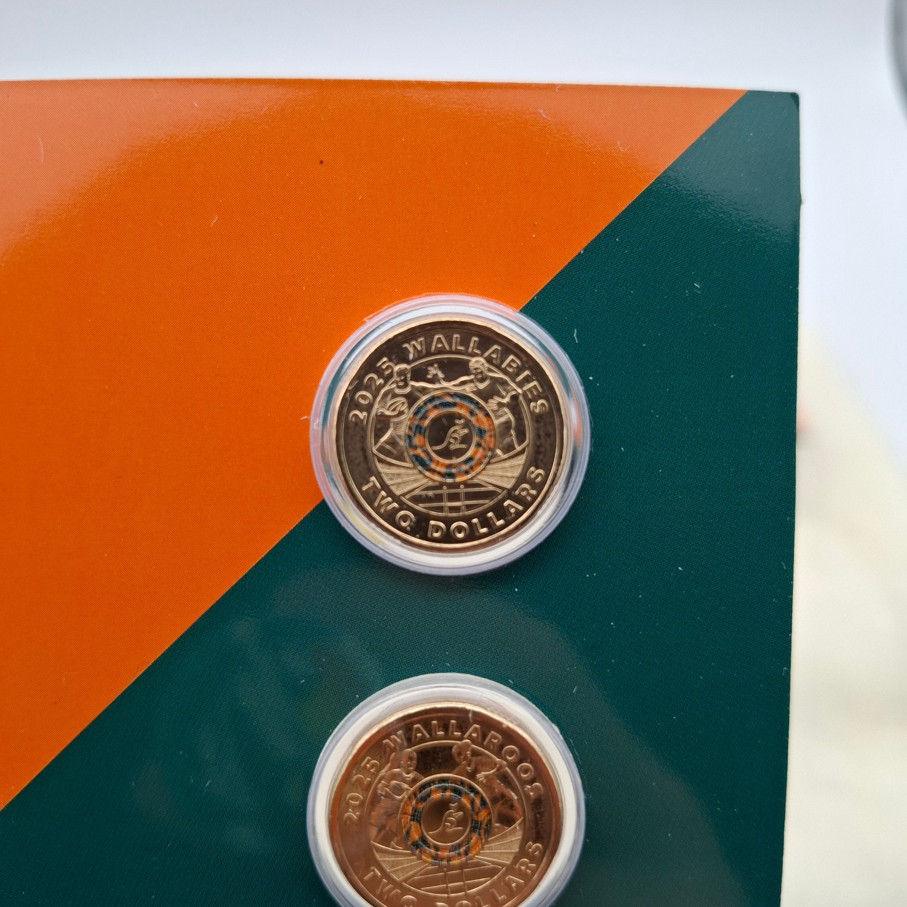 UNC Wallabies Wallaroos 2 Coin Card Set Rugby $2 Two Dollar Wallabys Australia