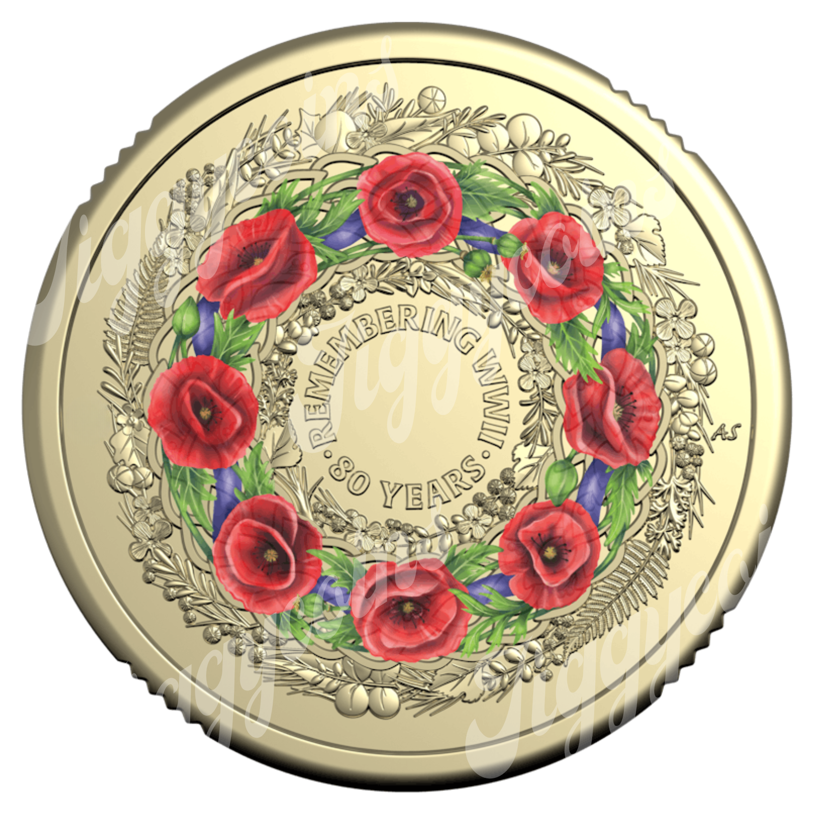 UNC 2025 $2 Remembrance 80th Anniversary of End WWII 8 red poppies Coloured Coin