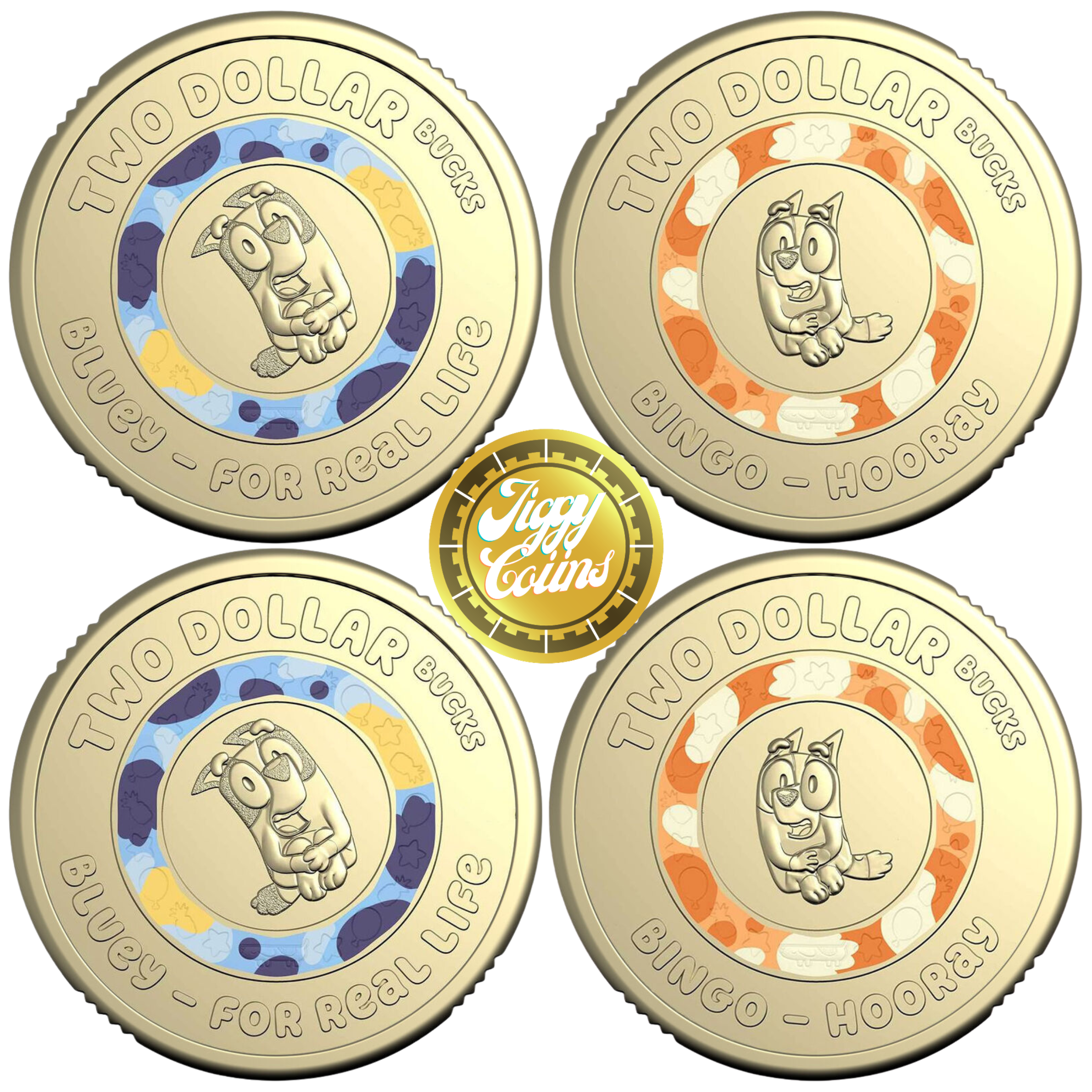 2x UNC 2026 Bluey Bingo Set of 2 Coloured Coins Bucks Two Dollar Blue $2 ex bag