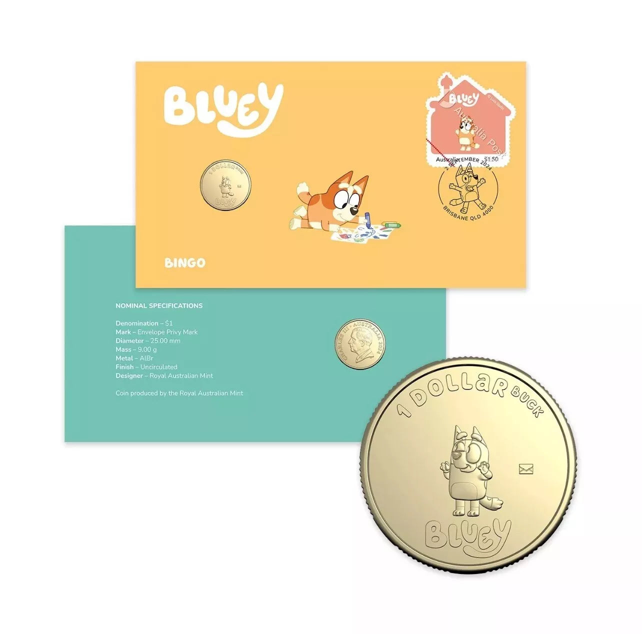 2024 Bluey PNC $1 Postal Numismatic Cover BINGO Limited Edition 6000