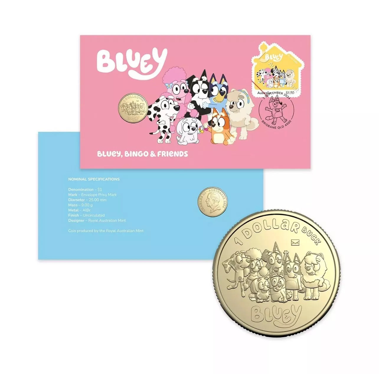 2024 Bluey PNC $1 Postal Numismatic Cover BLUEY, BINGO & FRIENDS