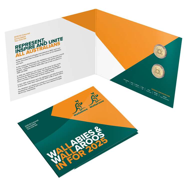 UNC Wallabies Wallaroos 2 Coin Card Set Rugby $2 Two Dollar Wallabys Australia