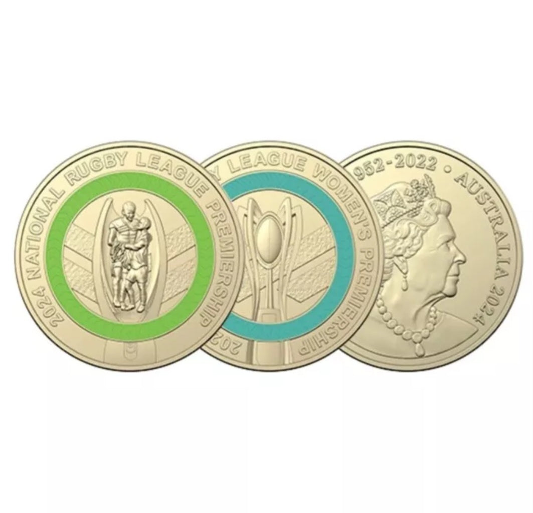 2024 NRL Men’s & NRLW Women’s Premiership Pair of Coloured $2 Coin Circ