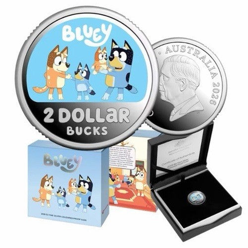 2026 $2 BLUEY SILVER COLOURED PROOF COIN 12000 MINTAGE BRAND NEW - FREE SHIPPING