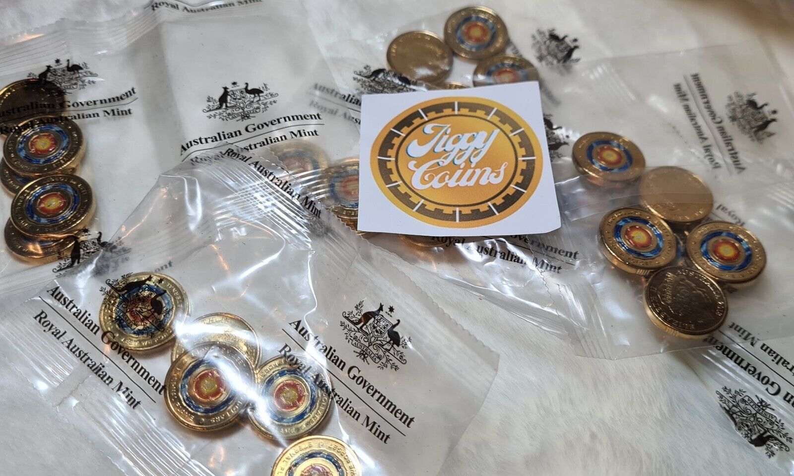 UNC 2018 $2 ETERNAL FLAME RAM BAG TWO DOLLAR RARE COLOURED COIN - (5 COINS)