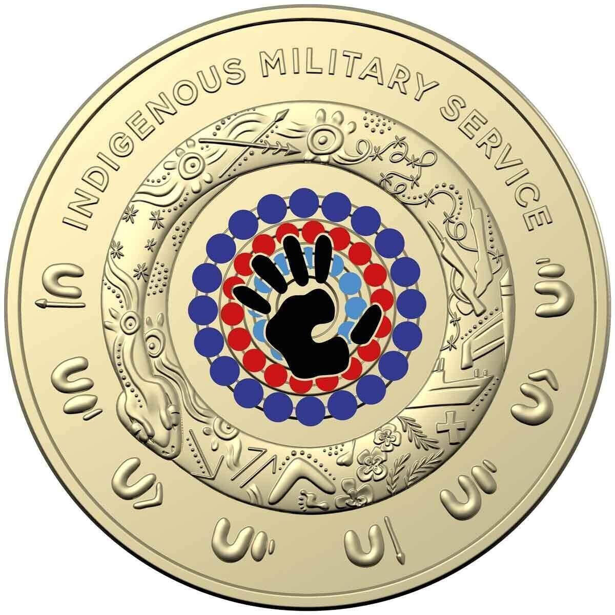 2021 $2 Indigenous Military & Aboriginal Flag two Dollar Coloured Coin UNC Set