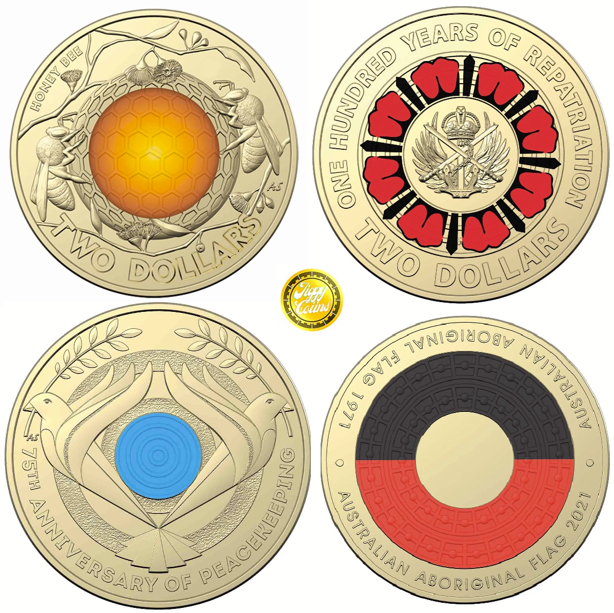UNC Aus $2 Two Dollar Coin set Honeybee, Peacekeeping, Repatriation, Aboriginal