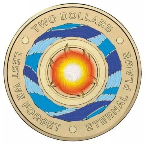 2018 $2 LEST WE FORGET ETERNAL FLAME AUSTRALIAN COLOURED TWO DOLLAR COIN CIRC