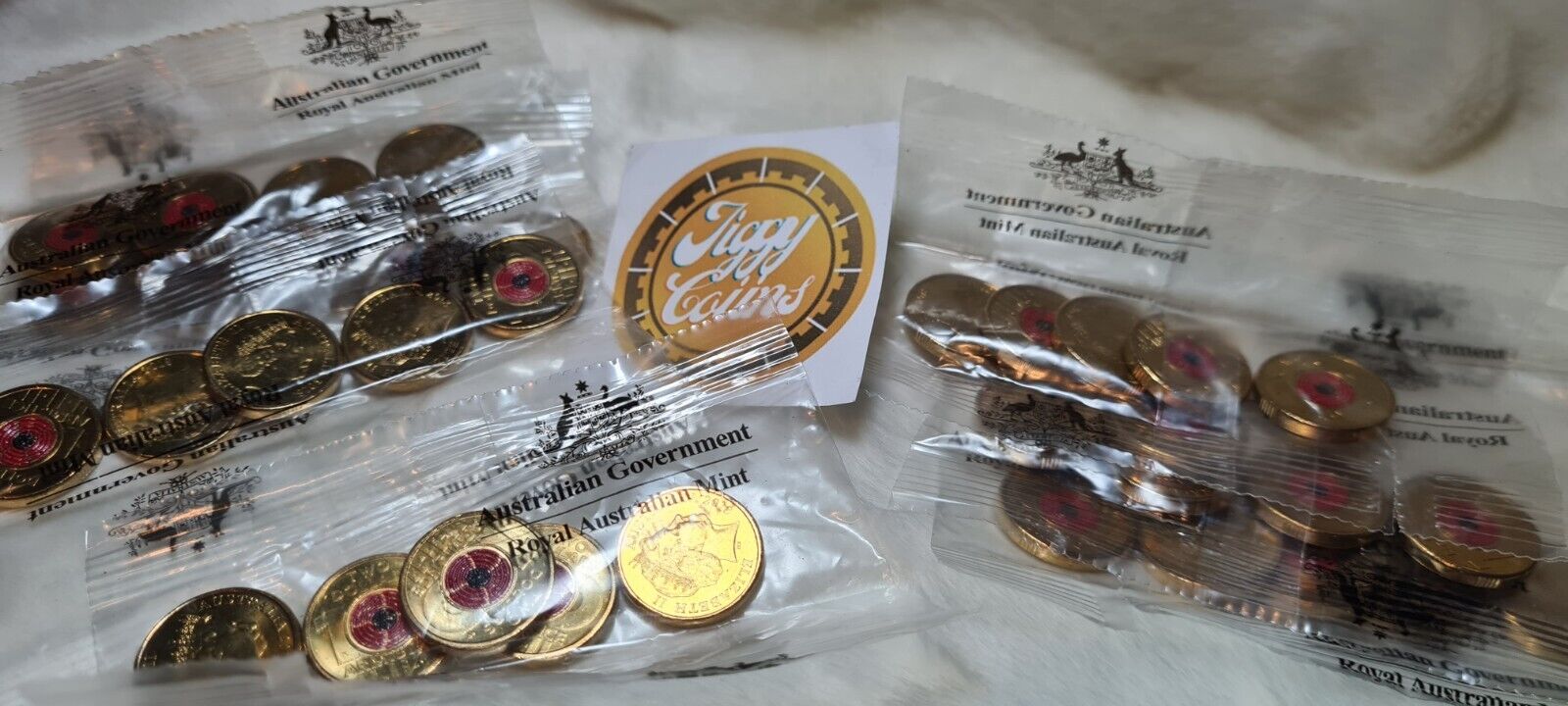UNC 2018 $2 ARMISTICE RAM BAG TWO DOLLAR RARE COLOURED COIN - (5 COINS)