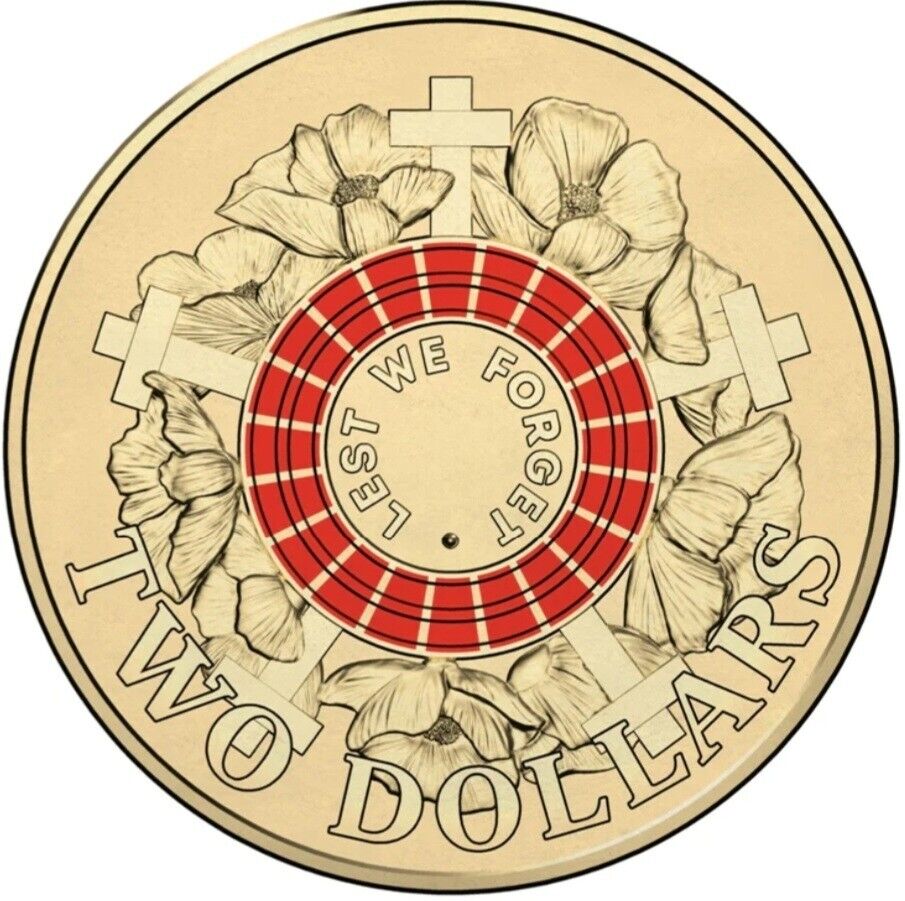 UNC $2 2015 Red Anzac Cove Lest We Forget War Graves two dollar coin ex bag roll