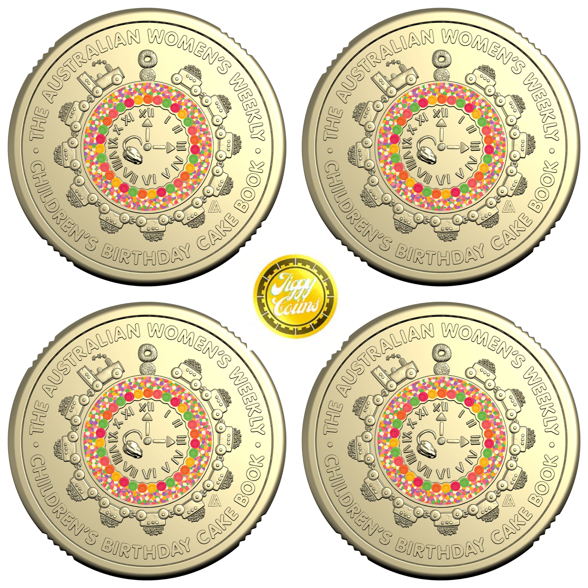 4x UNC 2025 $2 Australian Women’s Weekly Birthday Cake Book $2 Coloured Coin Set