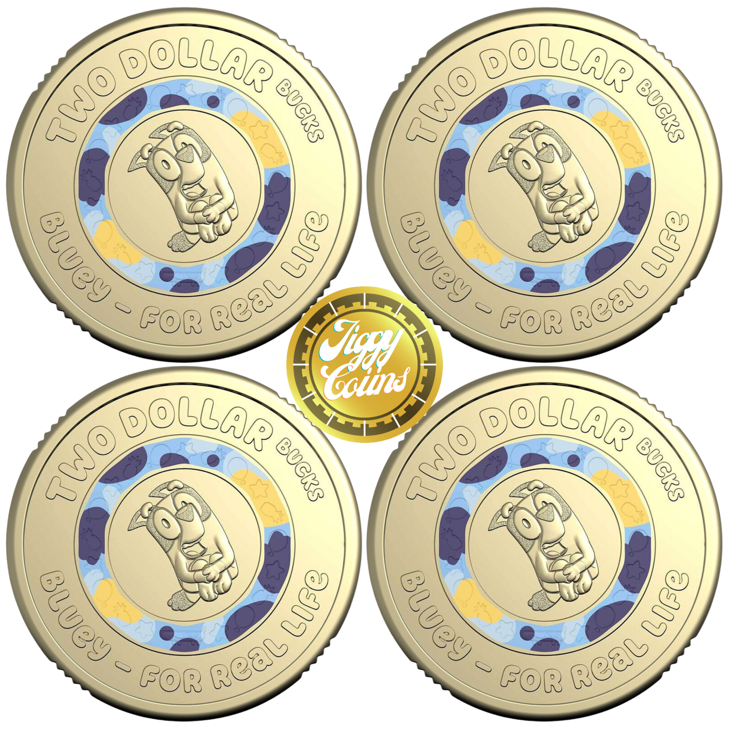 4x UNC 2026 $2 Bluey for real life Coloured Coins Bucks Two Dollar Blue ex bag