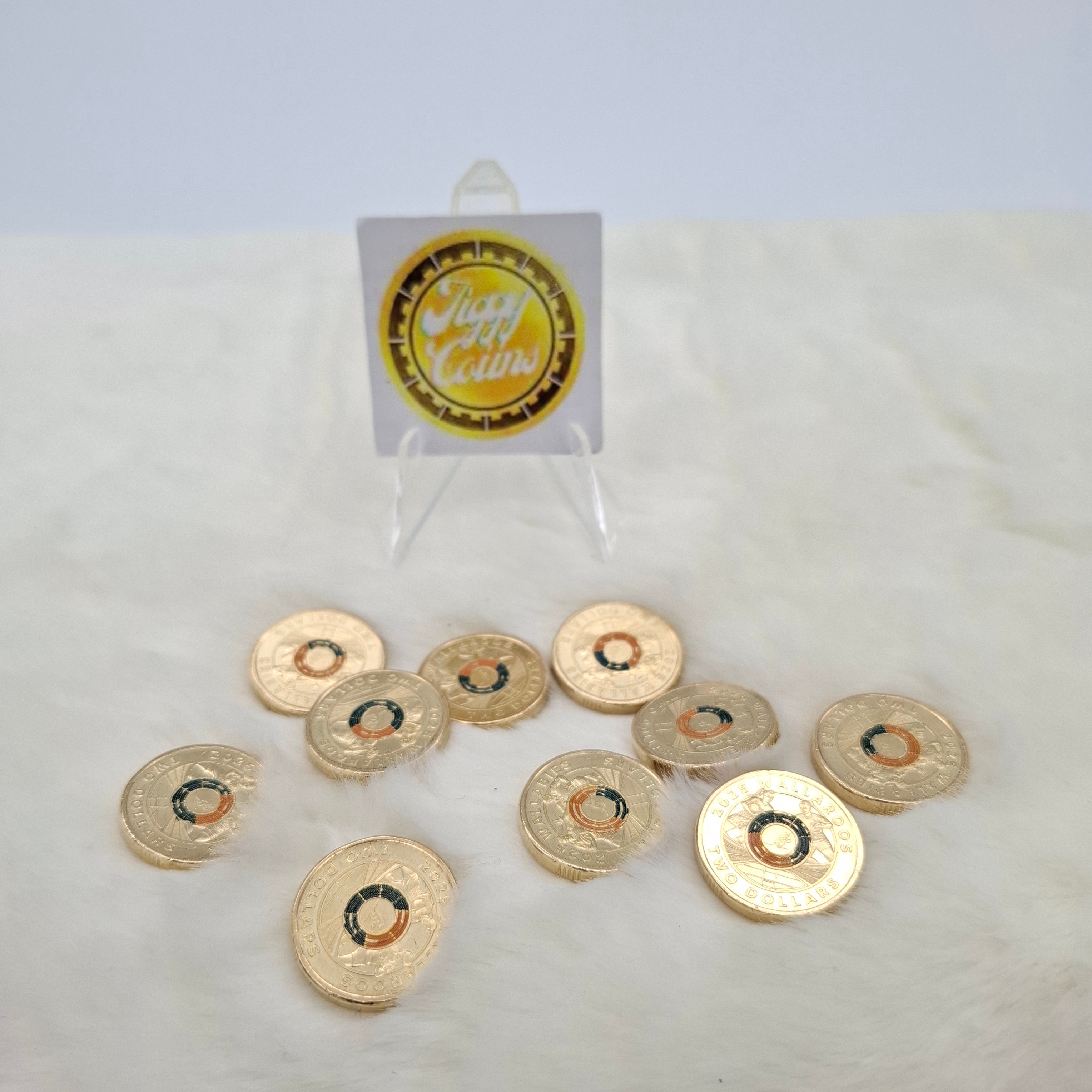 UNC 2025 Set of 2 Wallabies Wallaroos Rugby Coins $2 Two Dollar ex bag Australia