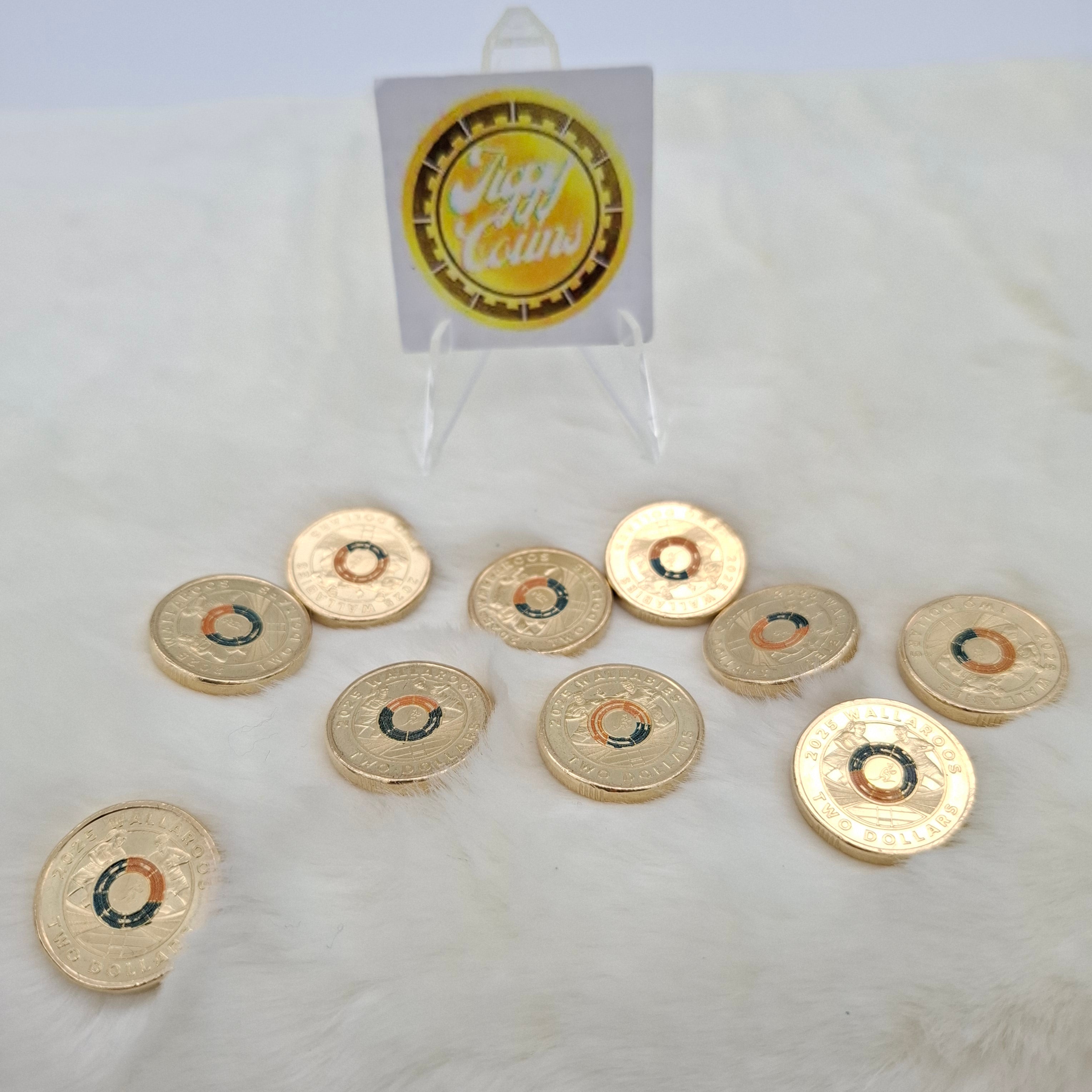 UNC 2025 Set of 2 Wallabies Wallaroos Rugby Coins $2 Two Dollar ex bag Australia
