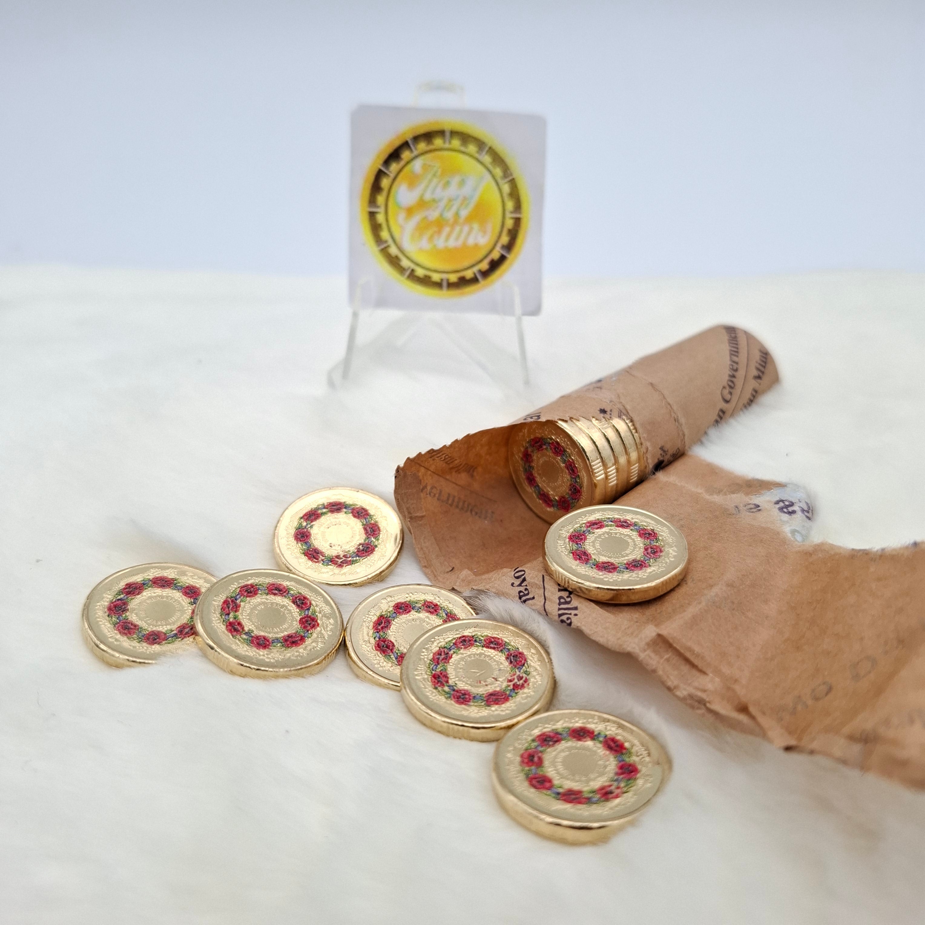 UNC 2025 $2 Remembrance 80th Anniversary of End WWII 8 red poppies Coloured Coin