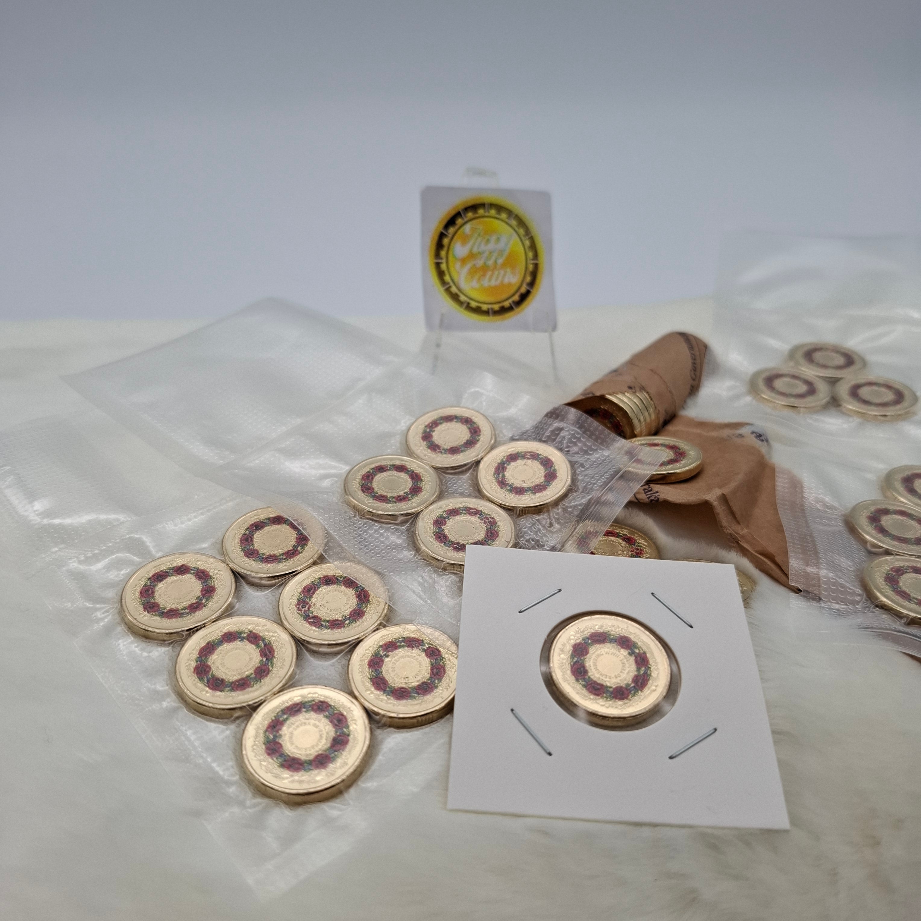 UNC 2025 $2 Remembrance 80th Anniversary of End WWII 8 red poppies Coloured Coin