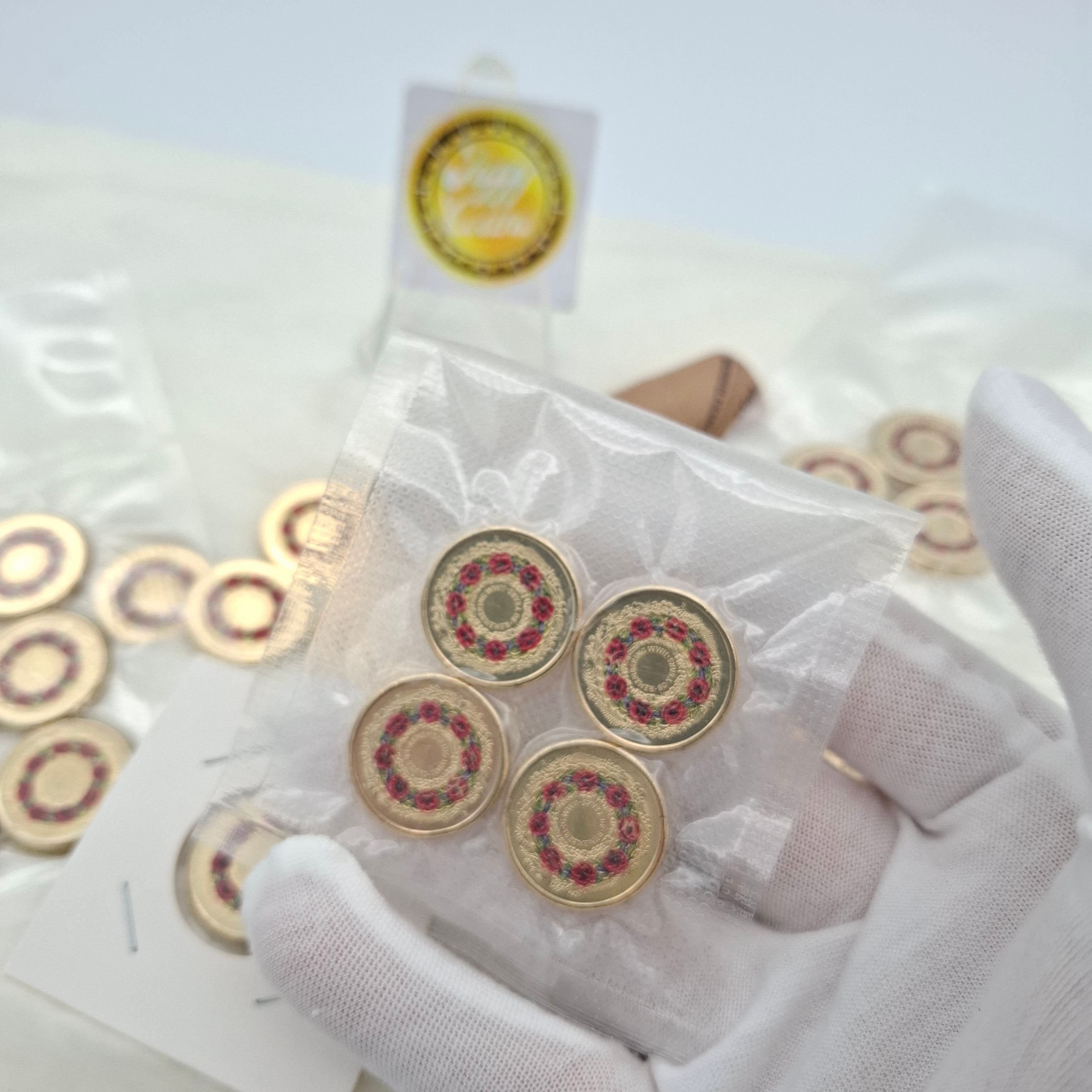 UNC 2025 $2 Remembrance 80th Anniversary of End WWII 8 red poppies Coloured Coin