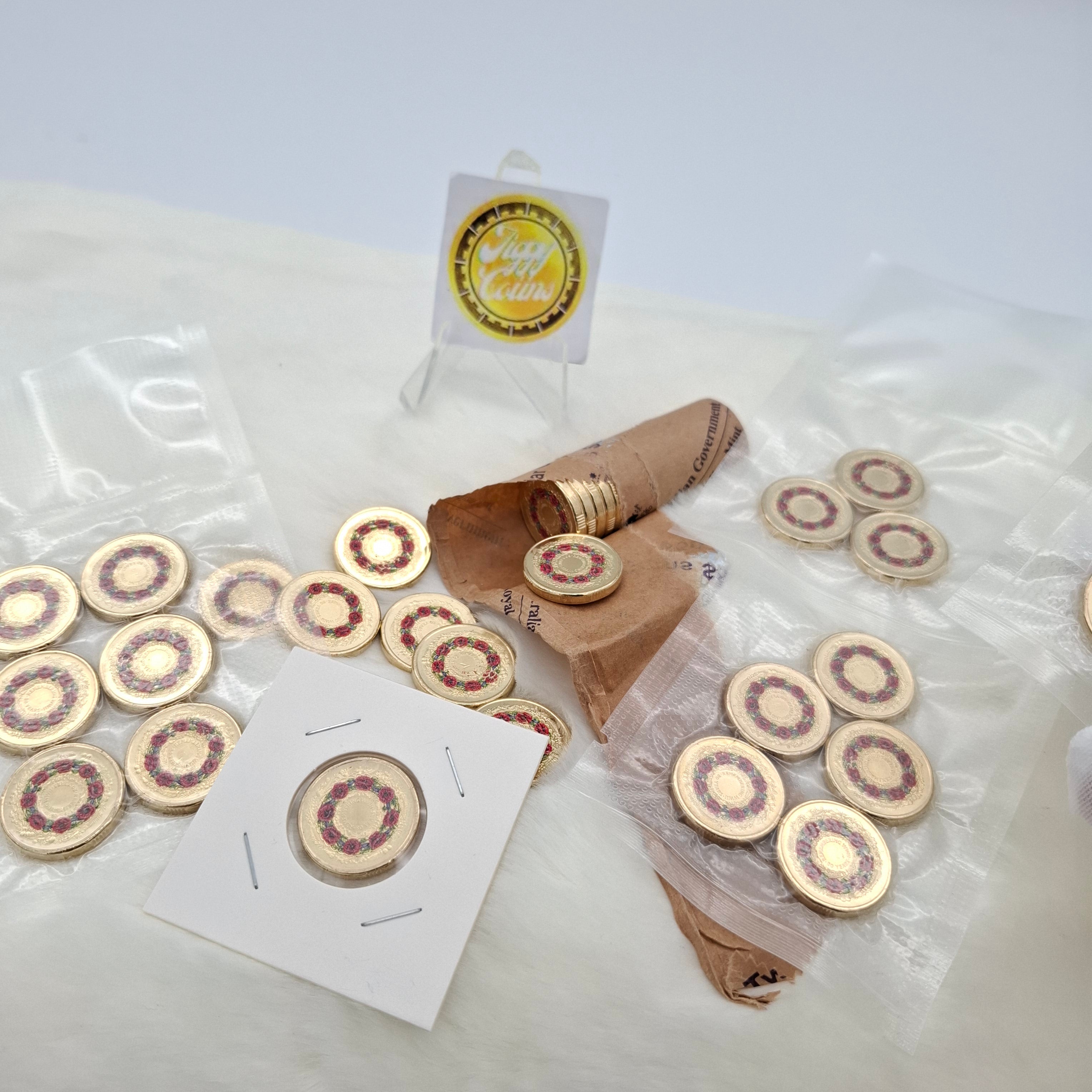 UNC 2025 $2 Remembrance 80th Anniversary of End WWII 8 red poppies Coloured Coin