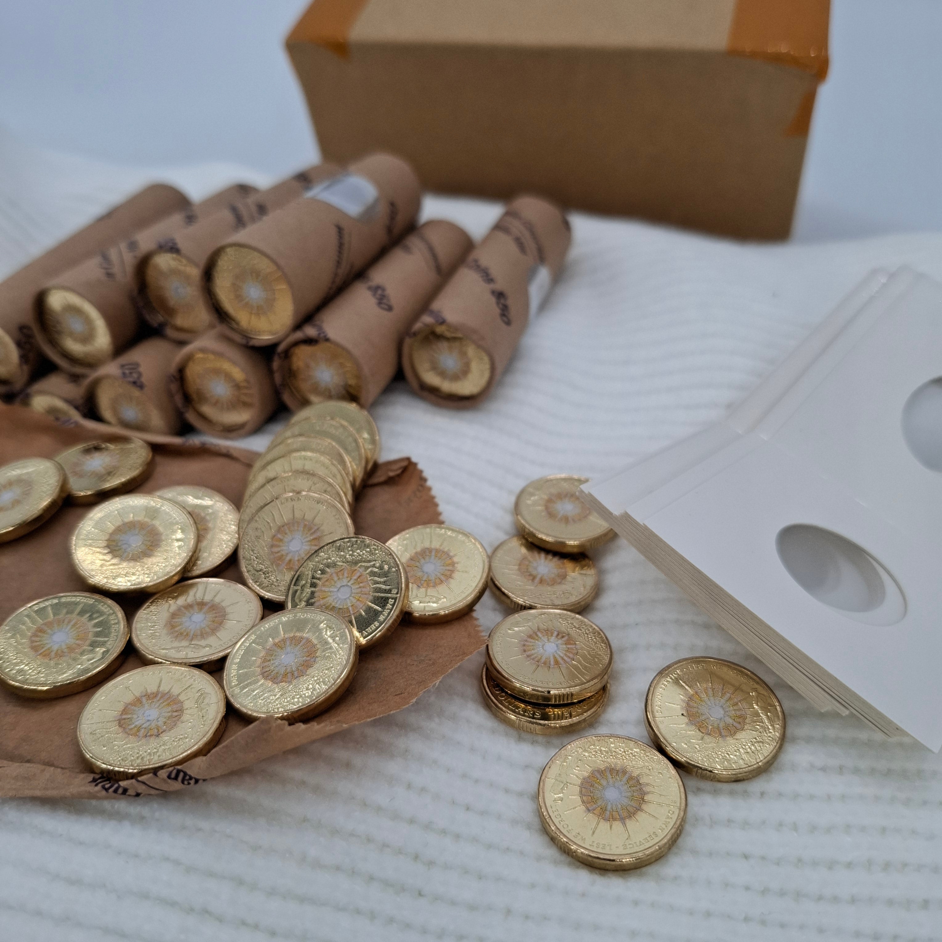 UNC 2026 $2 DAWN SERVICE LEST WE FORGET COLOURED TWO DOLLAR COIN EX ROLL PRESALE