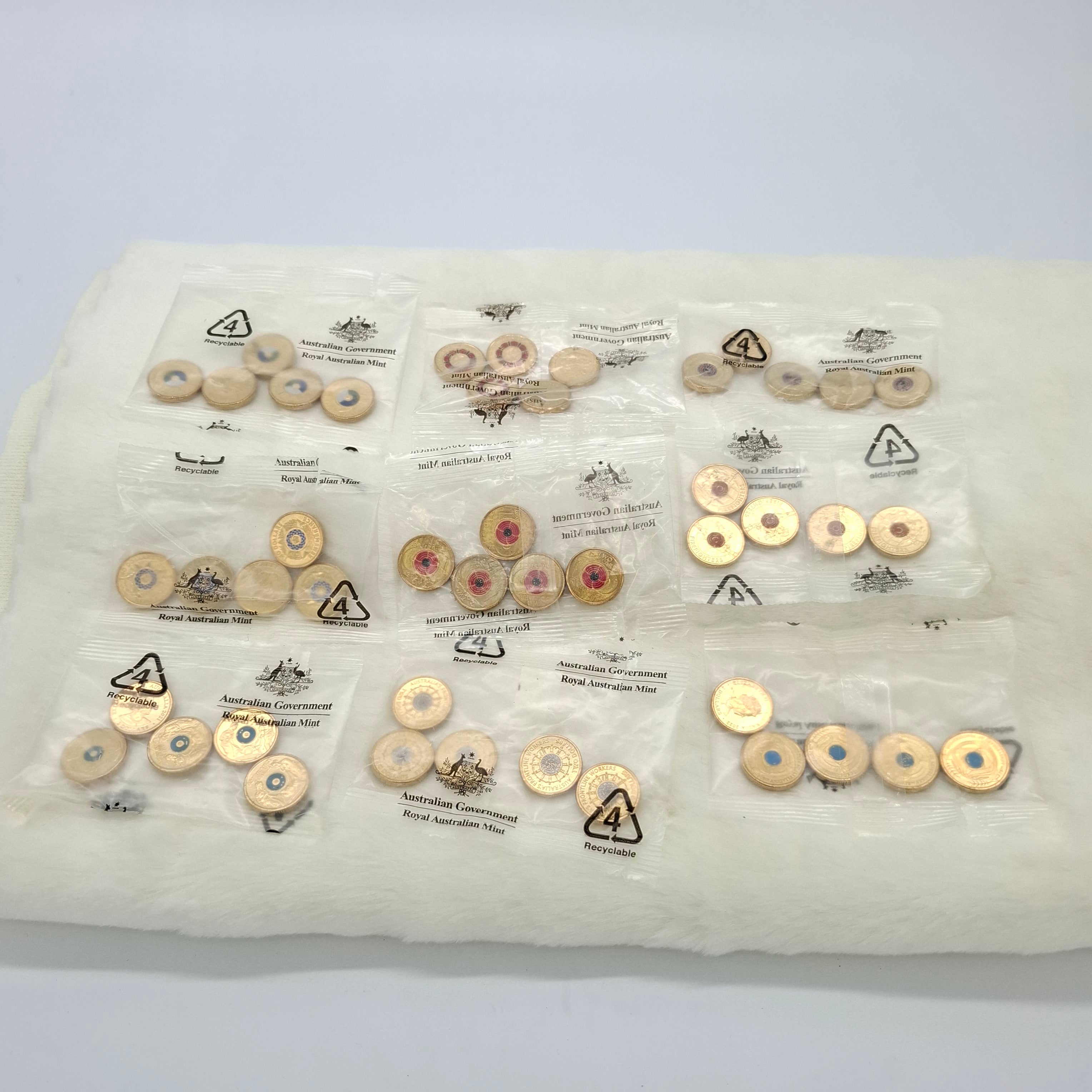 UNC 2018-2022 $2 Coloured two dollar coin pack Queen effigy ex ram bag (9 Coins)