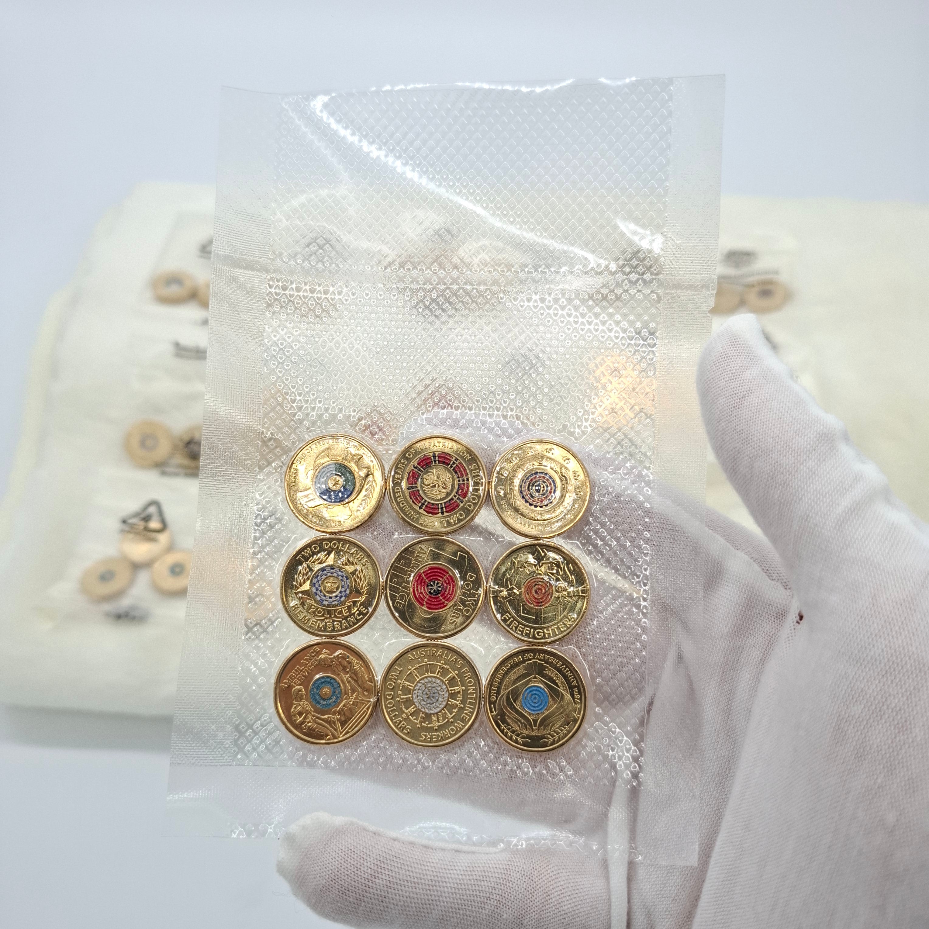 UNC 2018-2022 $2 Coloured two dollar coin pack Queen effigy ex ram bag (9 Coins)