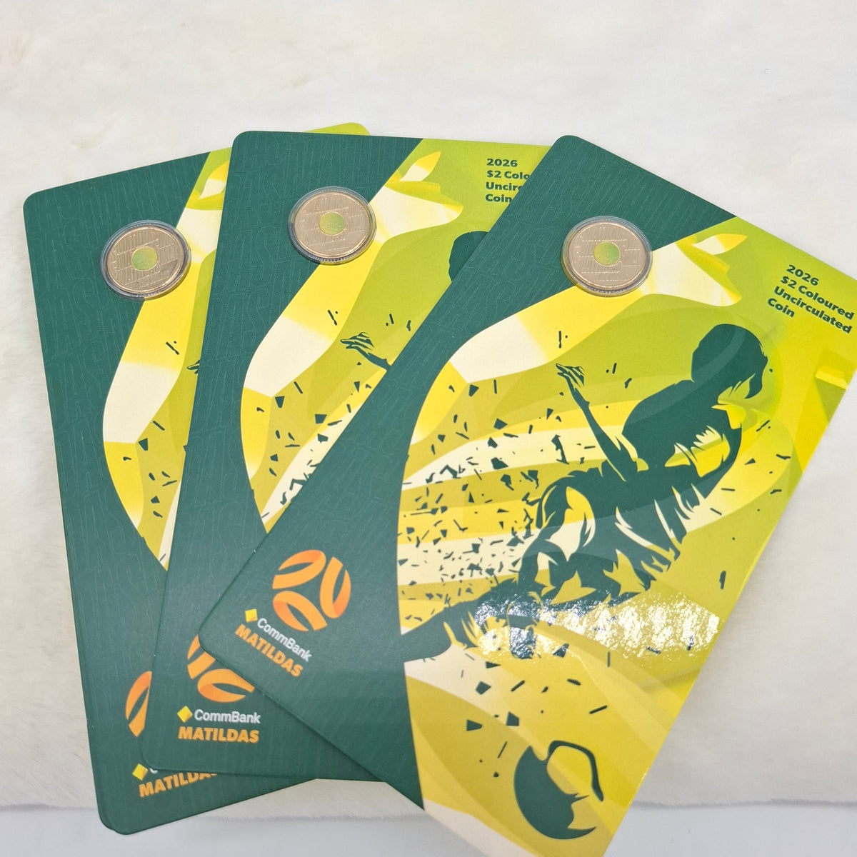 2026 $2 Matildas Green & Gold Coloured Carded Coin Australian two dollar