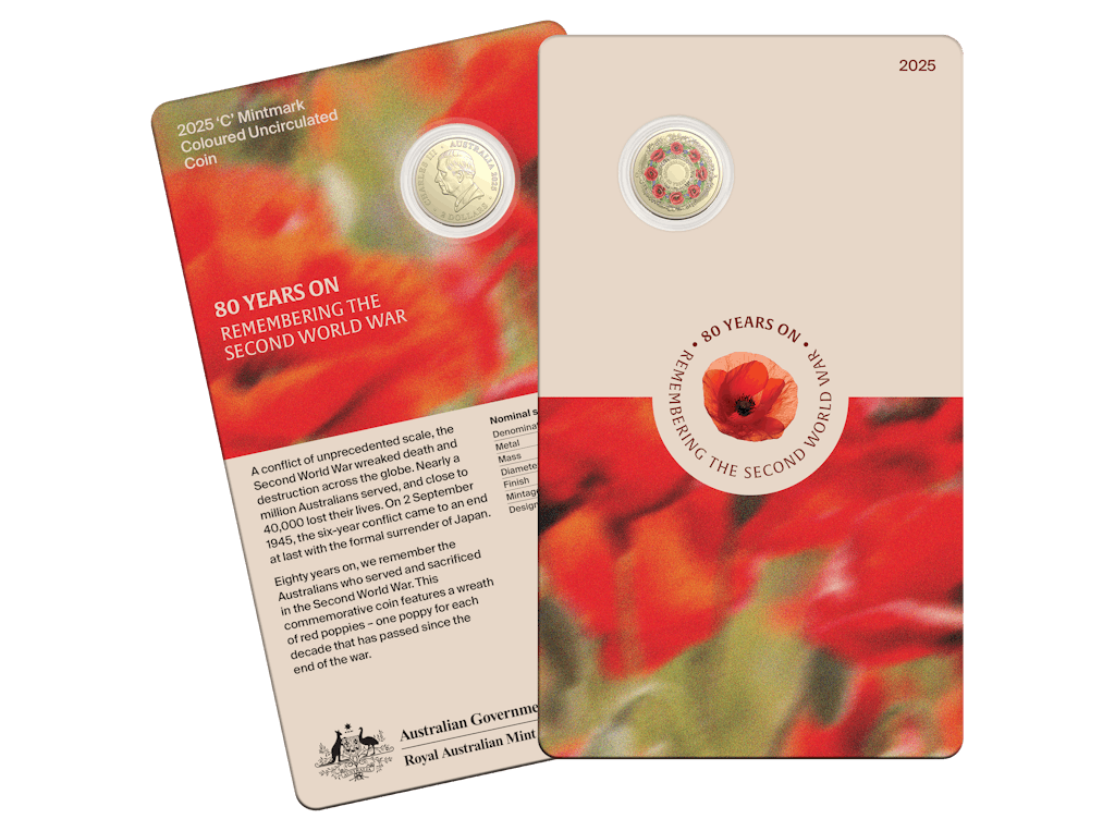 2025 'C’ Mintmark Coloured Coin in Card – 80th Remembering the second world war