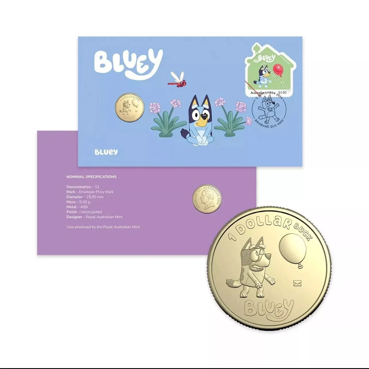 2024 Bluey PNC $1 Postal Numismatic Cover Bluey Limited Edition 6000