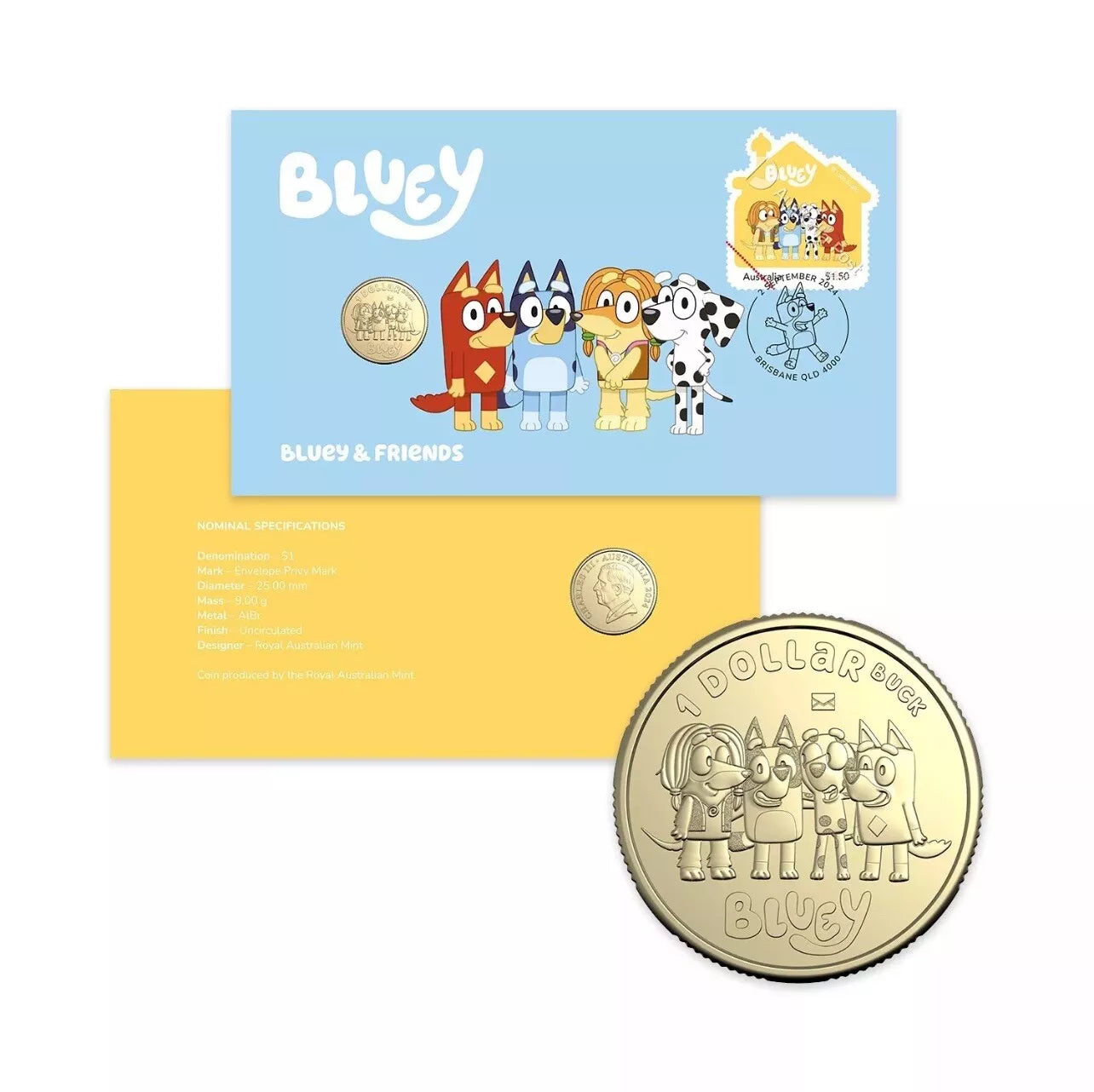 2024 Bluey PNC $1 Postal Numismatic Cover BLUEY & FRIENDS