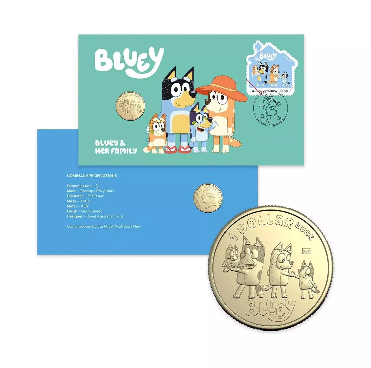 2024 Bluey PNC $1 Postal Numismatic Cover BLUEY & HER FAMILY