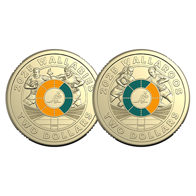 UNC 2025 Set of 2 Wallabies Wallaroos Rugby Coins $2 Two Dollar ex bag Australia