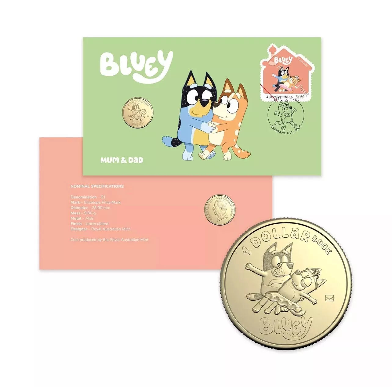2024 Bluey PNC $1 Postal Numismatic Cover MUM & DAD Limited Edition 6000