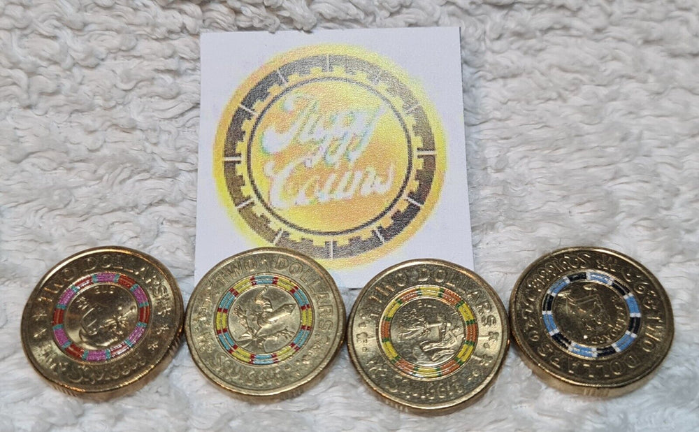 2019 $2 MR SQUIGGLE SET OF 4 x TWO DOLLAR AUSTRALIAN COLOURED COINS QU