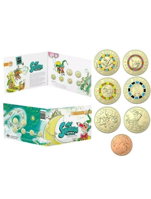 2019 MR SQUIGGLE AND FRIENDS FOLDER 7 UNC $2 & $1 Coin Collection Set